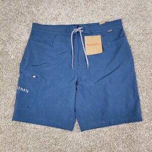 NWT Simms Mens 38x9 Solid Gray Stretch Board Shorts Swimsuit Drawsting